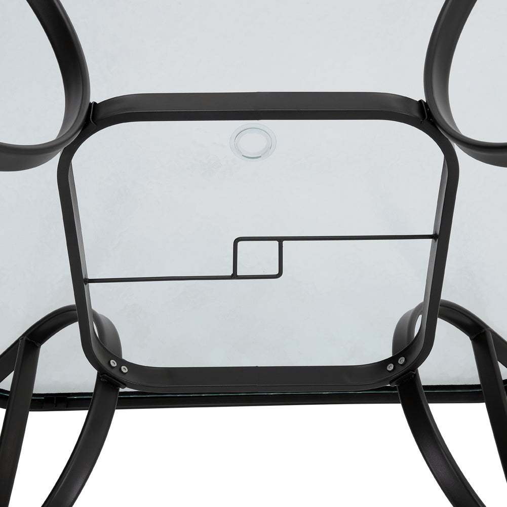 105CM Wide Square Glass-Top Outdoor Dining Table with Parasol Hole