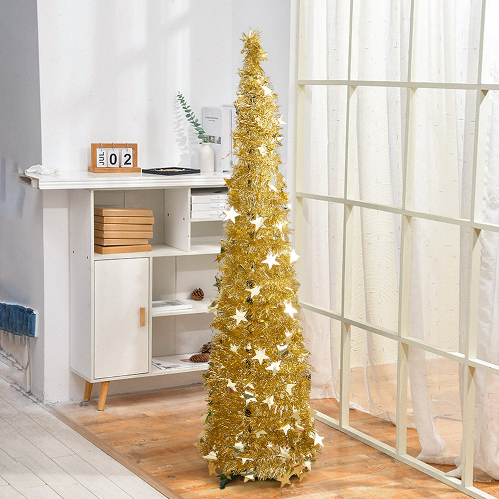 1.2M Collapsible Pop Up Tinsel Christmas Tree with Base