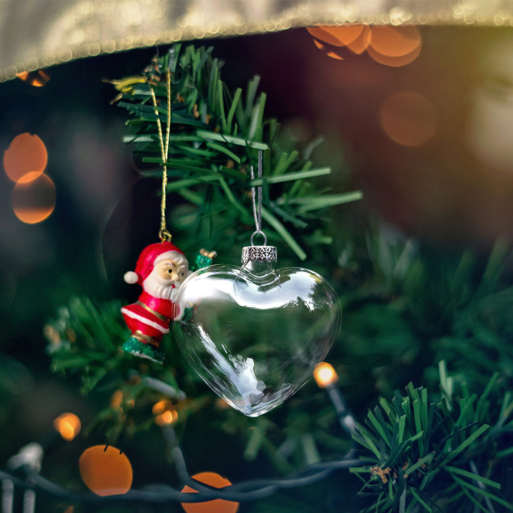 12 Pcs Heart Shape Glass Ornaments Christmas Hanging Decor Baubles