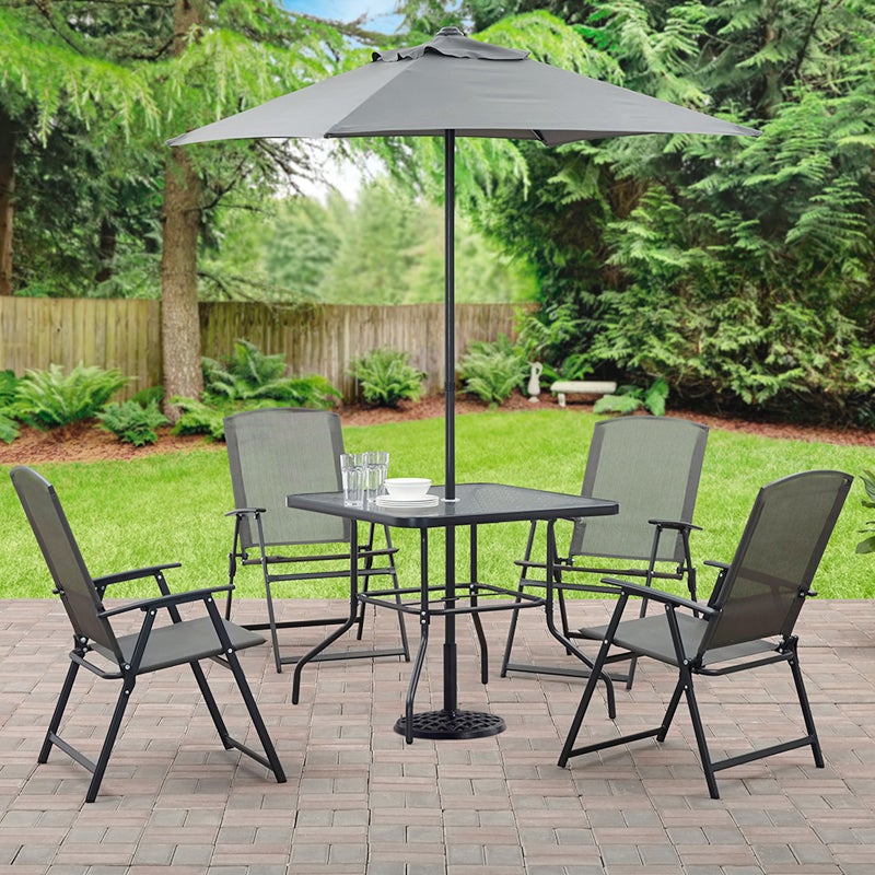 105CM Wide Square Glass-Top Outdoor Dining Table with Parasol Hole