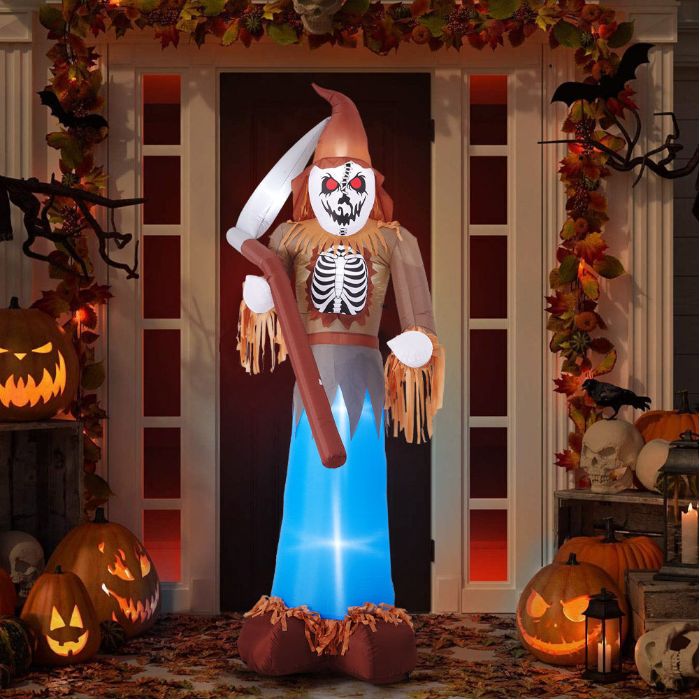 10ft Halloween Lighted Scarecrow Grim Reaper Inflatable with Scythe