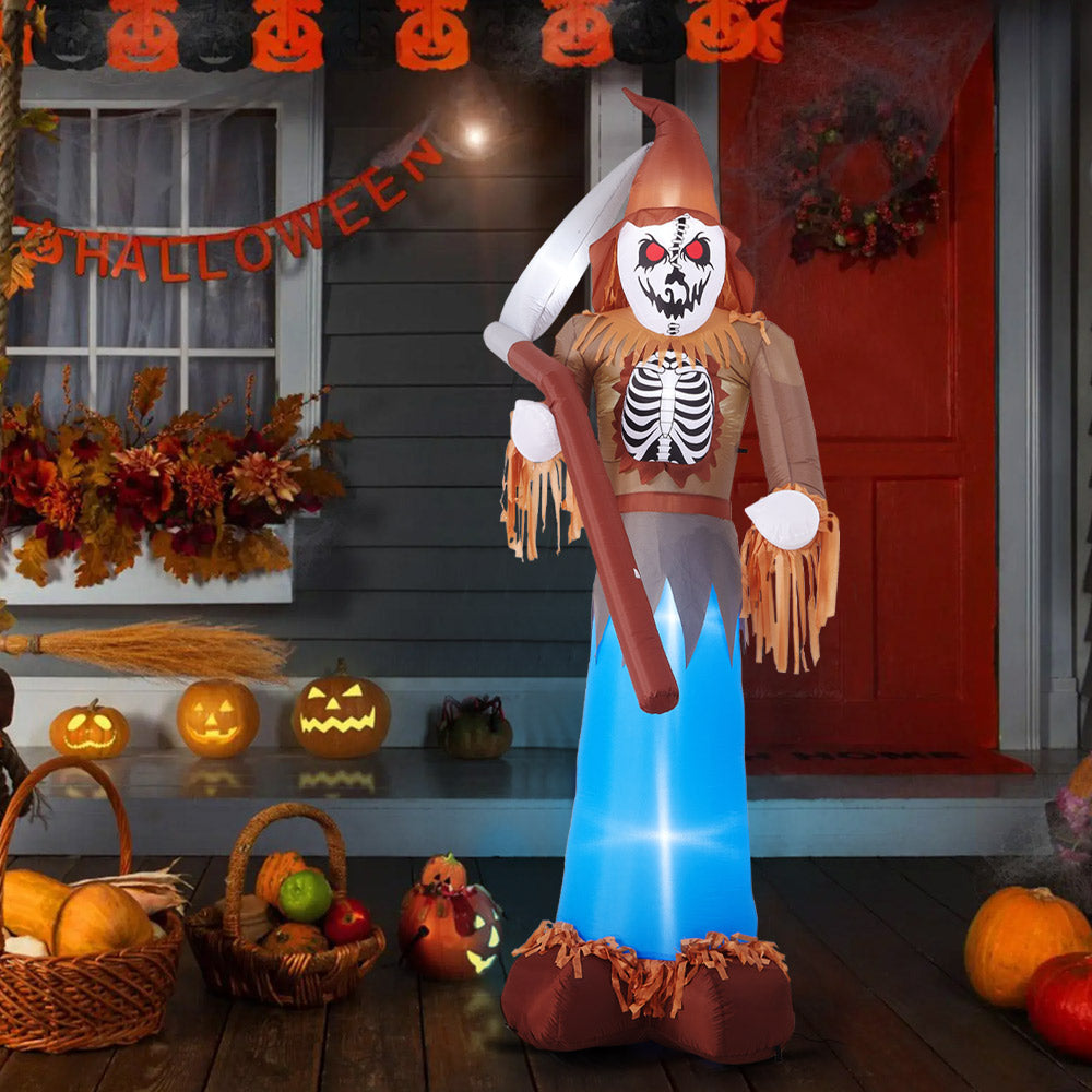 10ft Halloween Lighted Scarecrow Grim Reaper Inflatable with Scythe