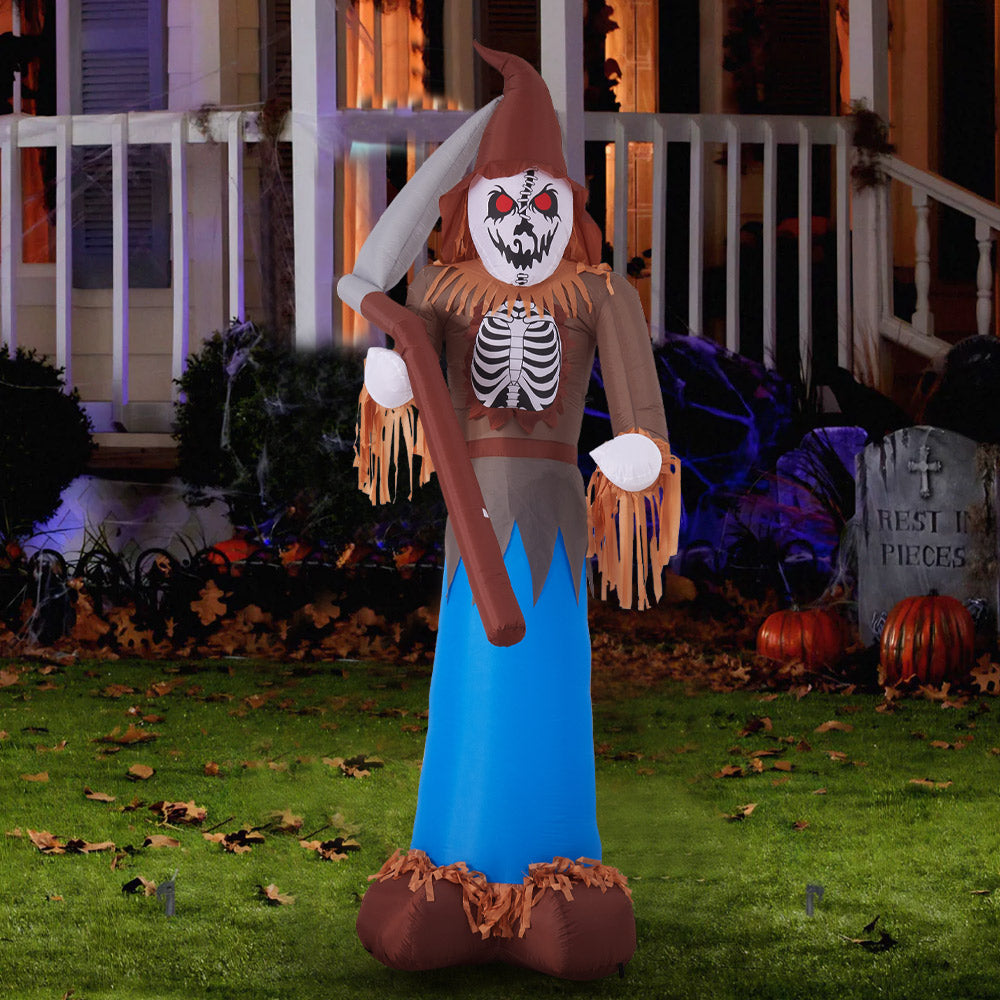 10ft Halloween Lighted Scarecrow Grim Reaper Inflatable with Scythe