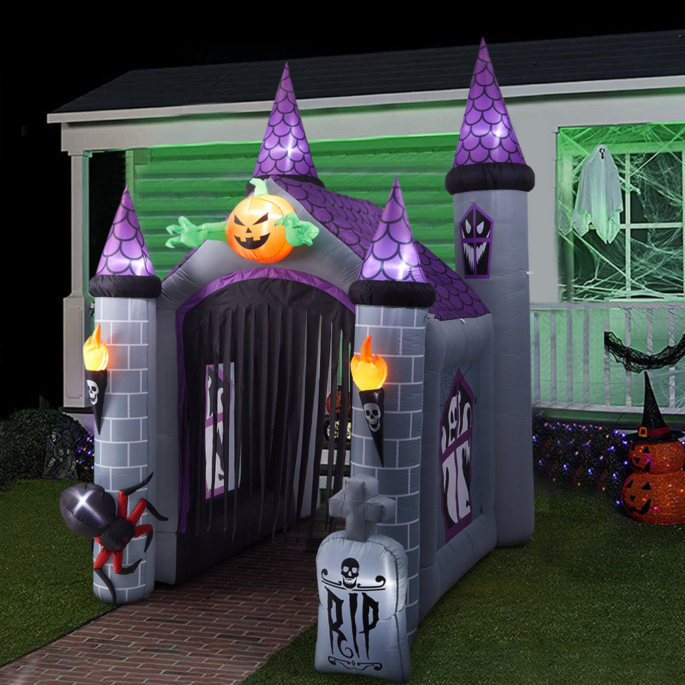 11ft Inflatable Halloween Haunted House Castle Decoration with Build-In LED