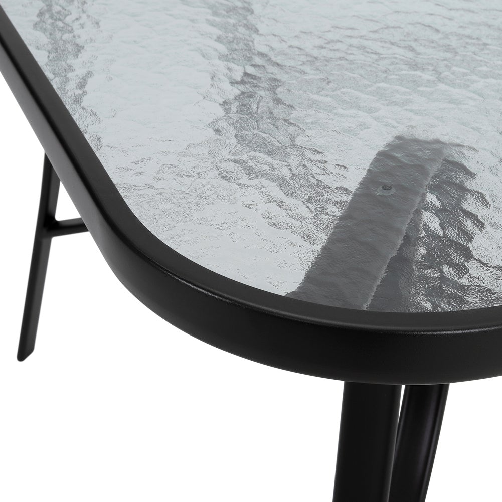 105CM Wide Square Glass-Top Outdoor Dining Table with Parasol Hole
