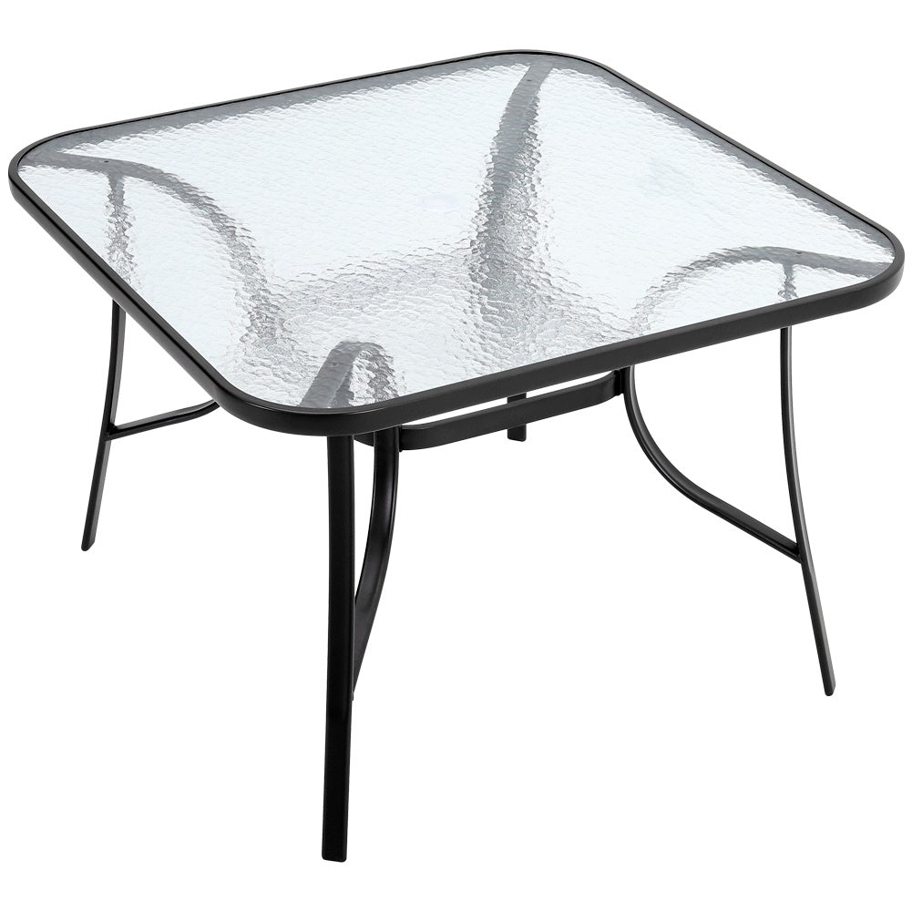 105CM Wide Square Glass-Top Outdoor Dining Table with Parasol Hole